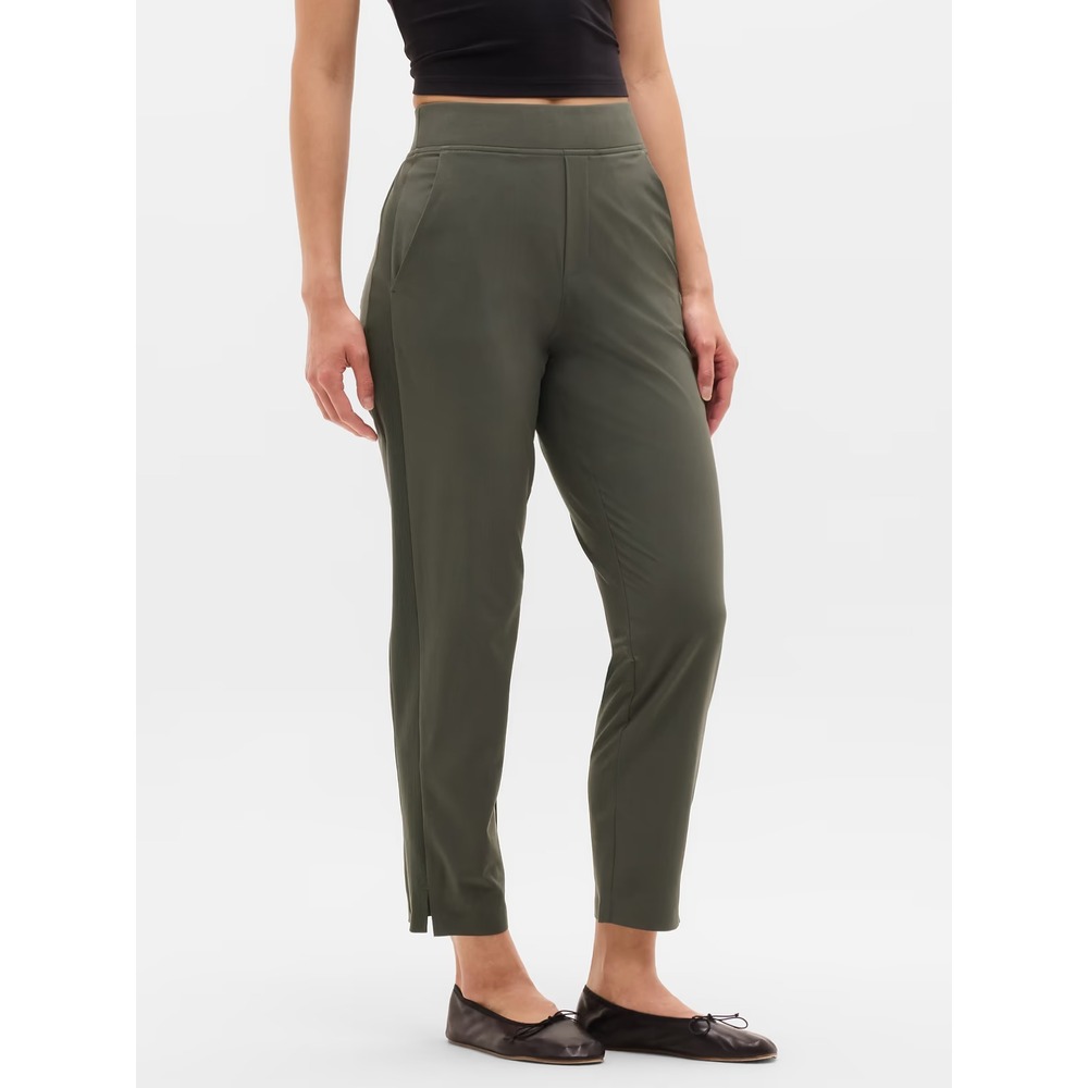 Athleta Brooklyn Ankle Pant Jungle Tan Mid Rise Travel Workwear Stretch Size 10